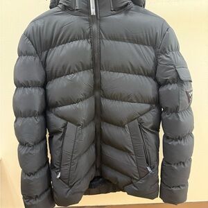 Point Zero Men's Charcoal Quilted Puffer Jacket with Hood